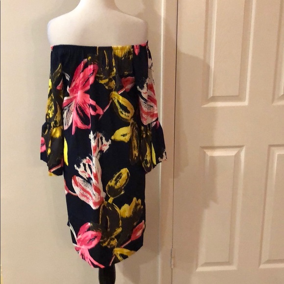 Navy Floral Off Shoulder Tunic Dress - Picture 6 of 6